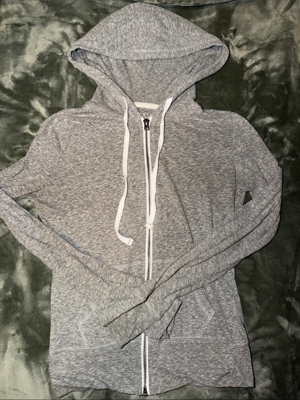 Aeropostale Gray Full-Zip Hoodie with White Drawstrings